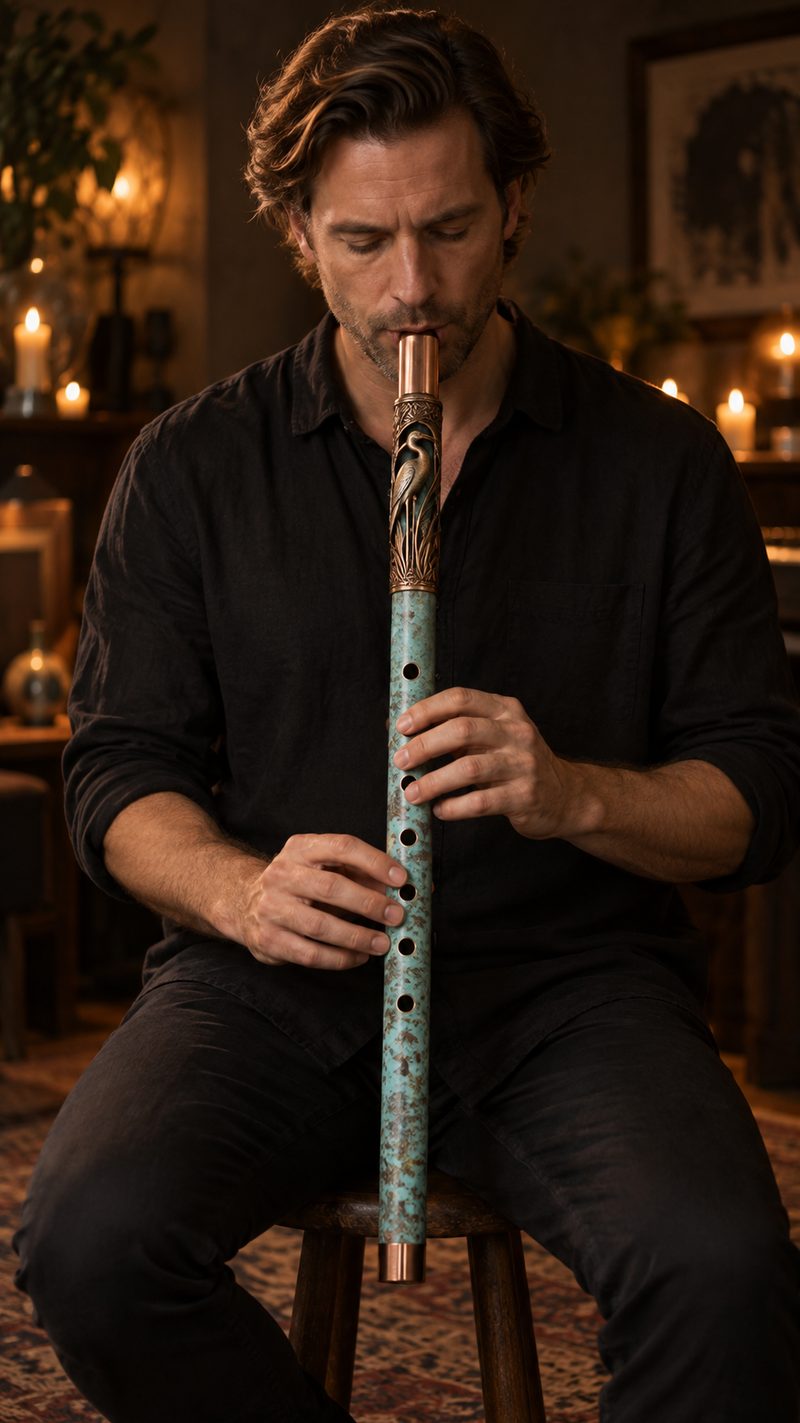 A man in a dark room plays the Mythos.