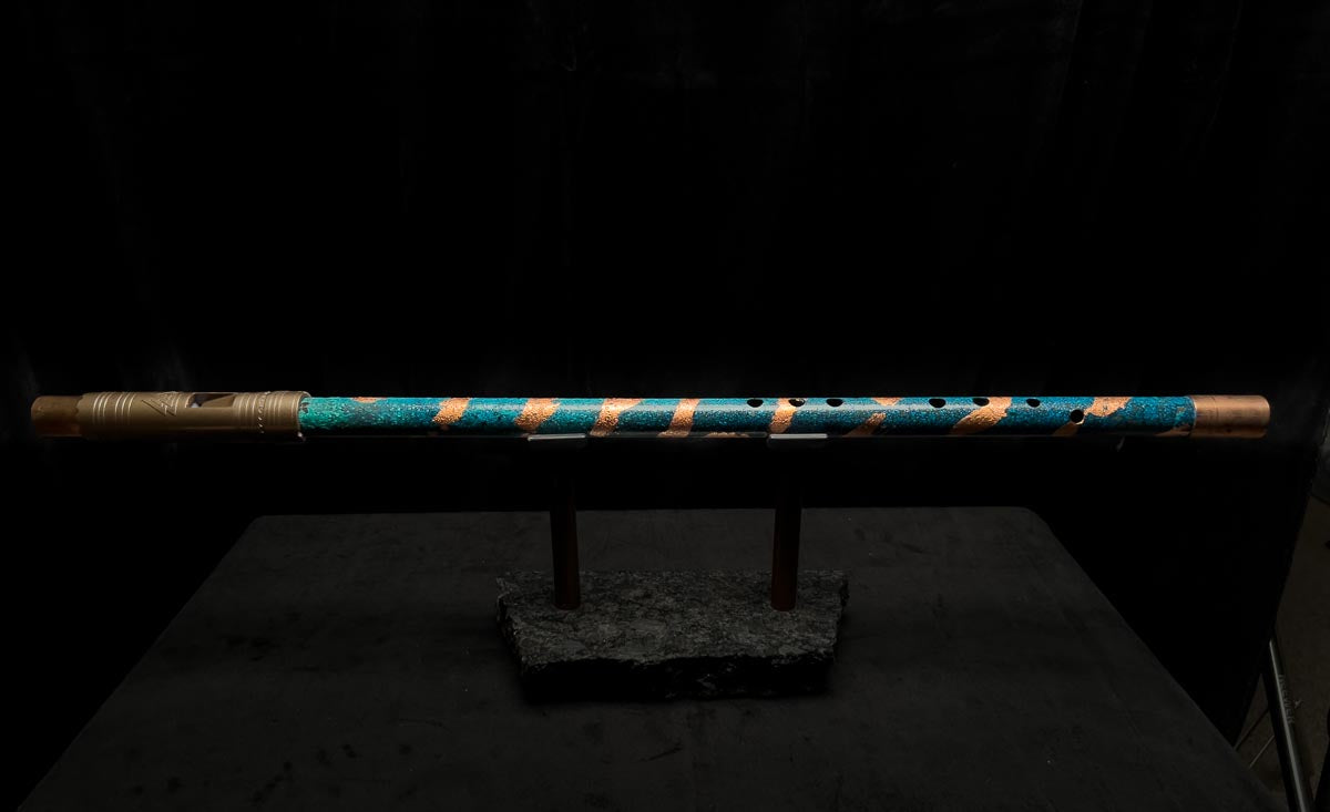Low C Copper Flute #PR005 in Blue Copper Helix w/Engraved End
