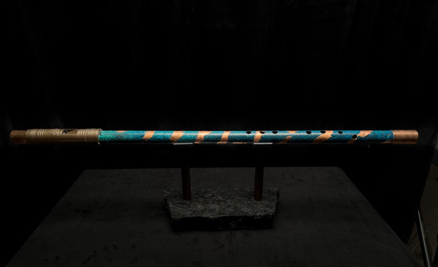 Low C Copper Flute #PR005 in Blue Copper Helix w/Engraved End