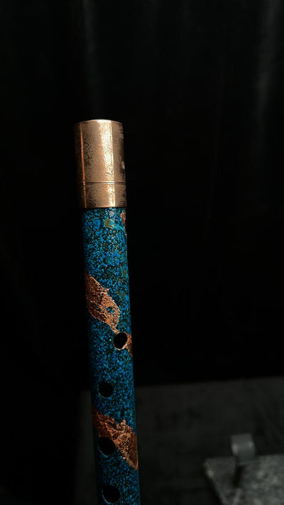 Low C Copper Flute #PR005 in Blue Copper Helix w/Engraved End
