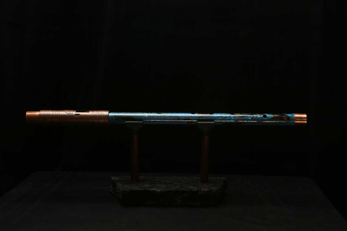 High F (Lullaby) Copper Flute #LE0074 in Dark Ice Burl