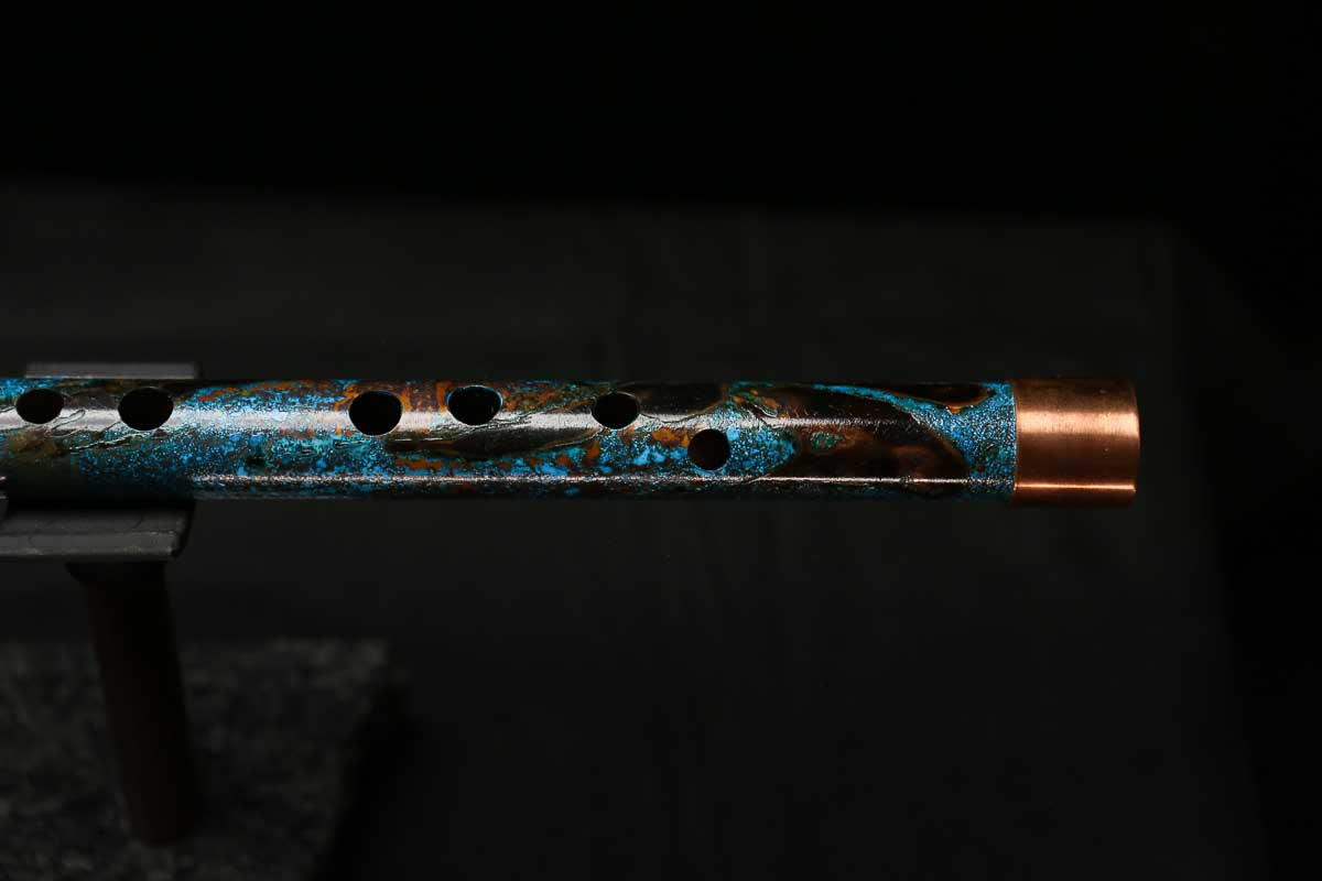 High F (Lullaby) Copper Flute #LE0074 in Dark Ice Burl
