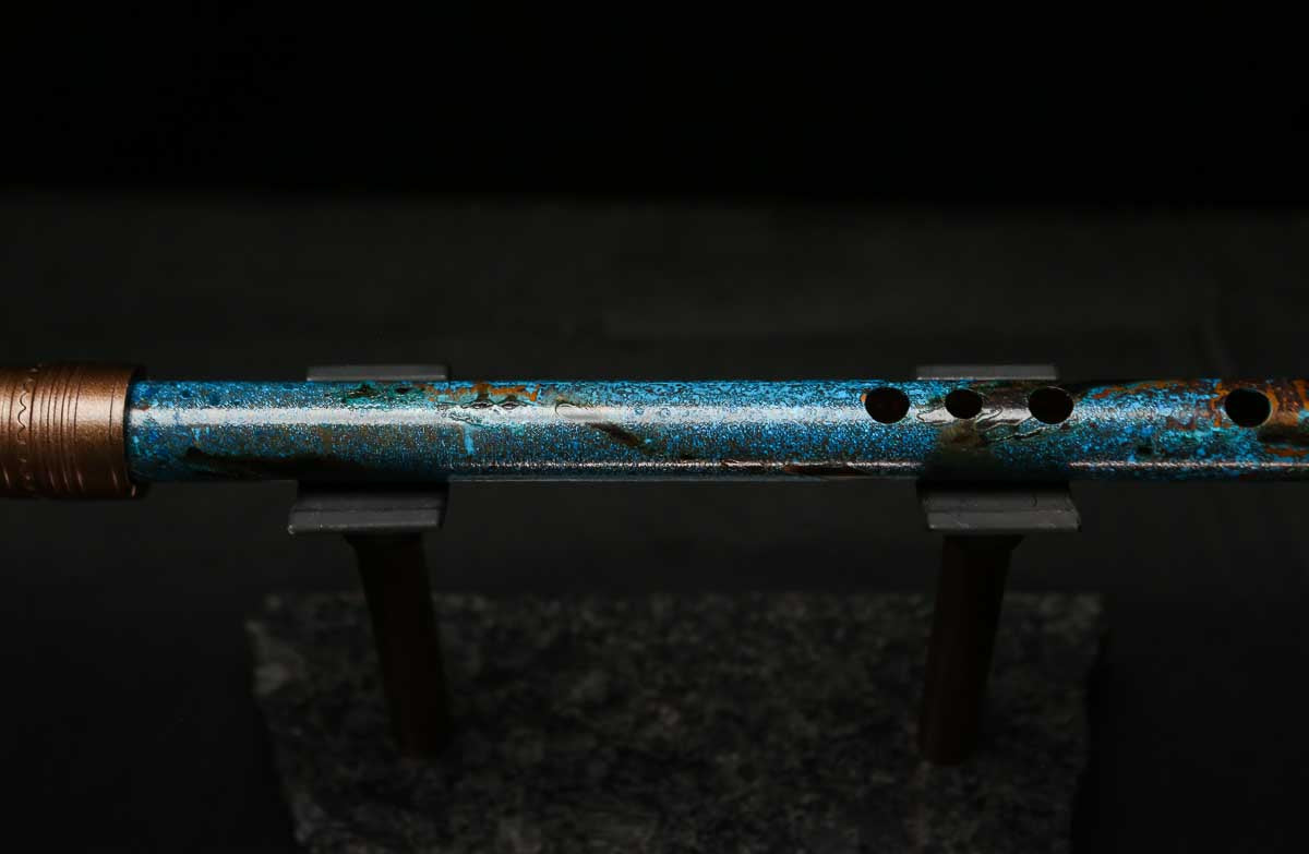 High F (Lullaby) Copper Flute #LE0074 in Dark Ice Burl