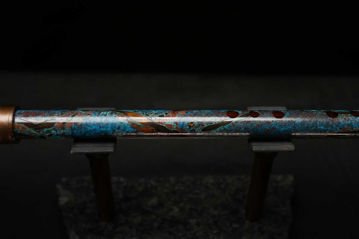 High F (Lullaby) Copper Flute #LE0075 in Dark Ice Burl