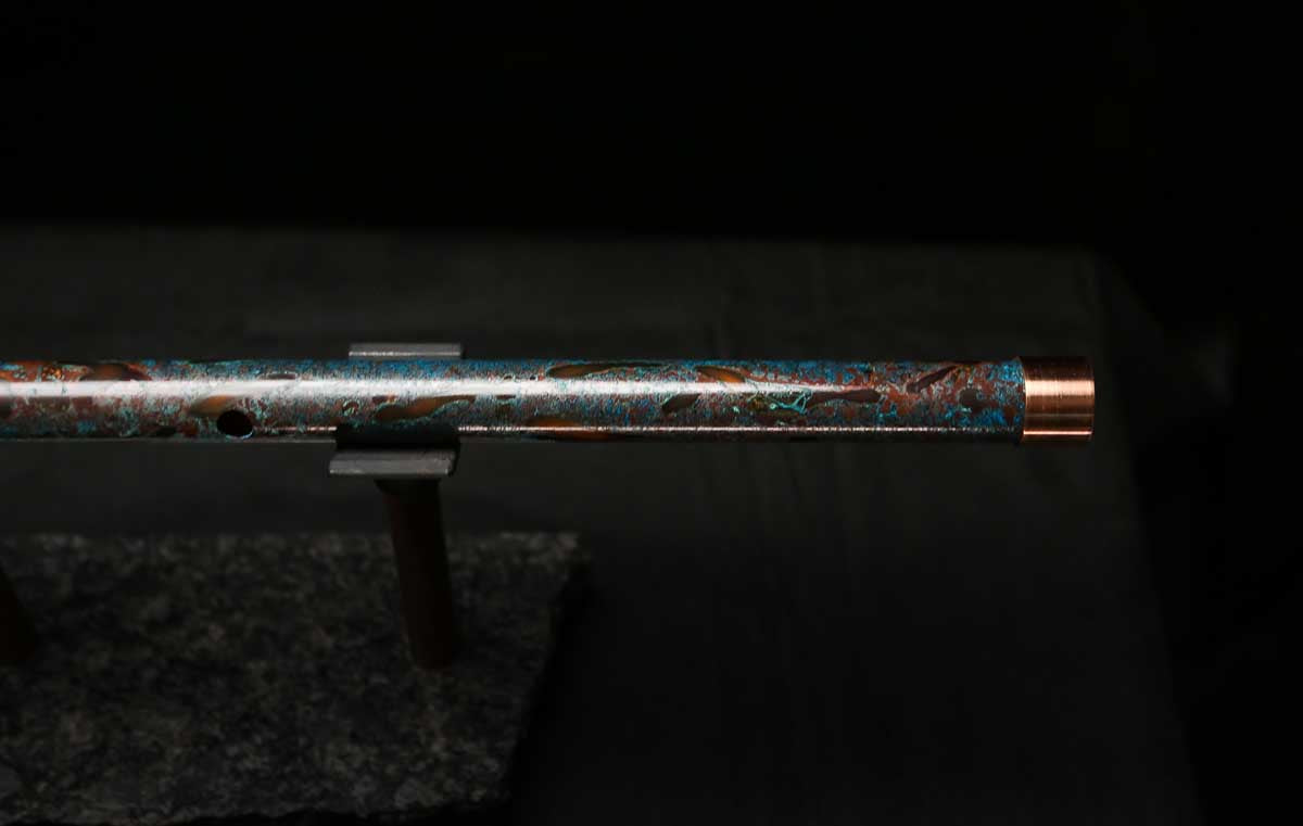 High F (Lullaby) Copper Flute #LE0075 in Dark Ice Burl