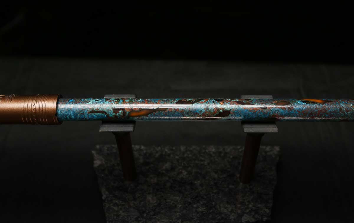 High F (Lullaby) Copper Flute #LE0075 in Dark Ice Burl