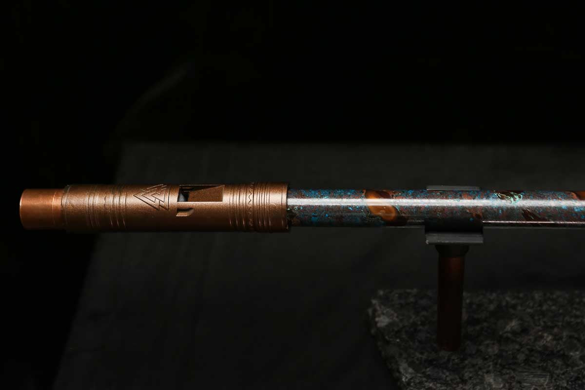 Low D Copper Flute #LDC0050 in Emerald Turquoise Buril