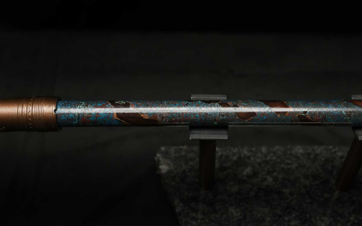 Low C Copper Flute #0131 in Turquoise Spiral Burl