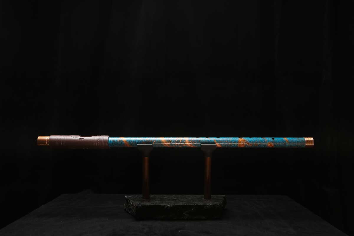 Low D Copper Flute #LDC0056 in Ice and Fire Spiral w/special End Piece