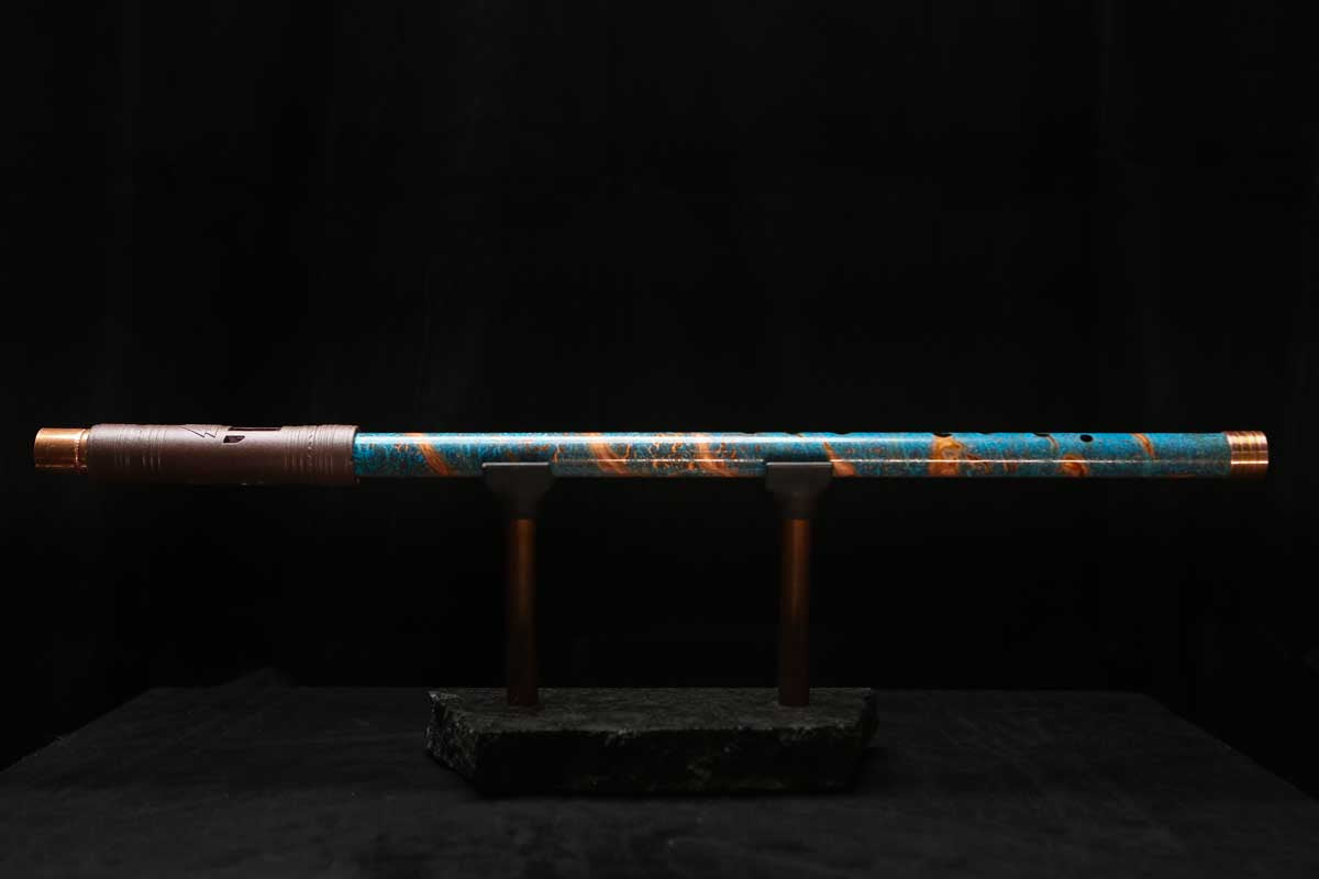 Low D Copper Flute #LDC0056 in Ice and Fire Spiral w/special End Piece