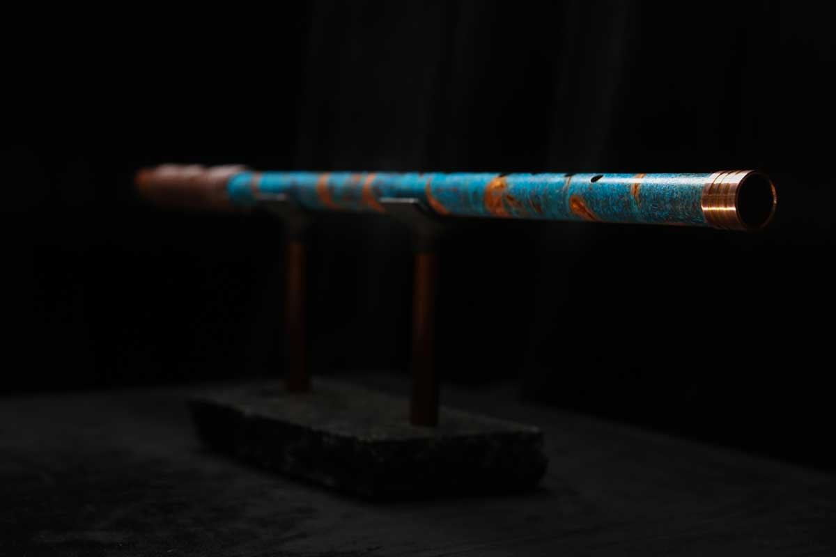 Low D Copper Flute #LDC0056 in Ice and Fire Spiral w/special End Piece