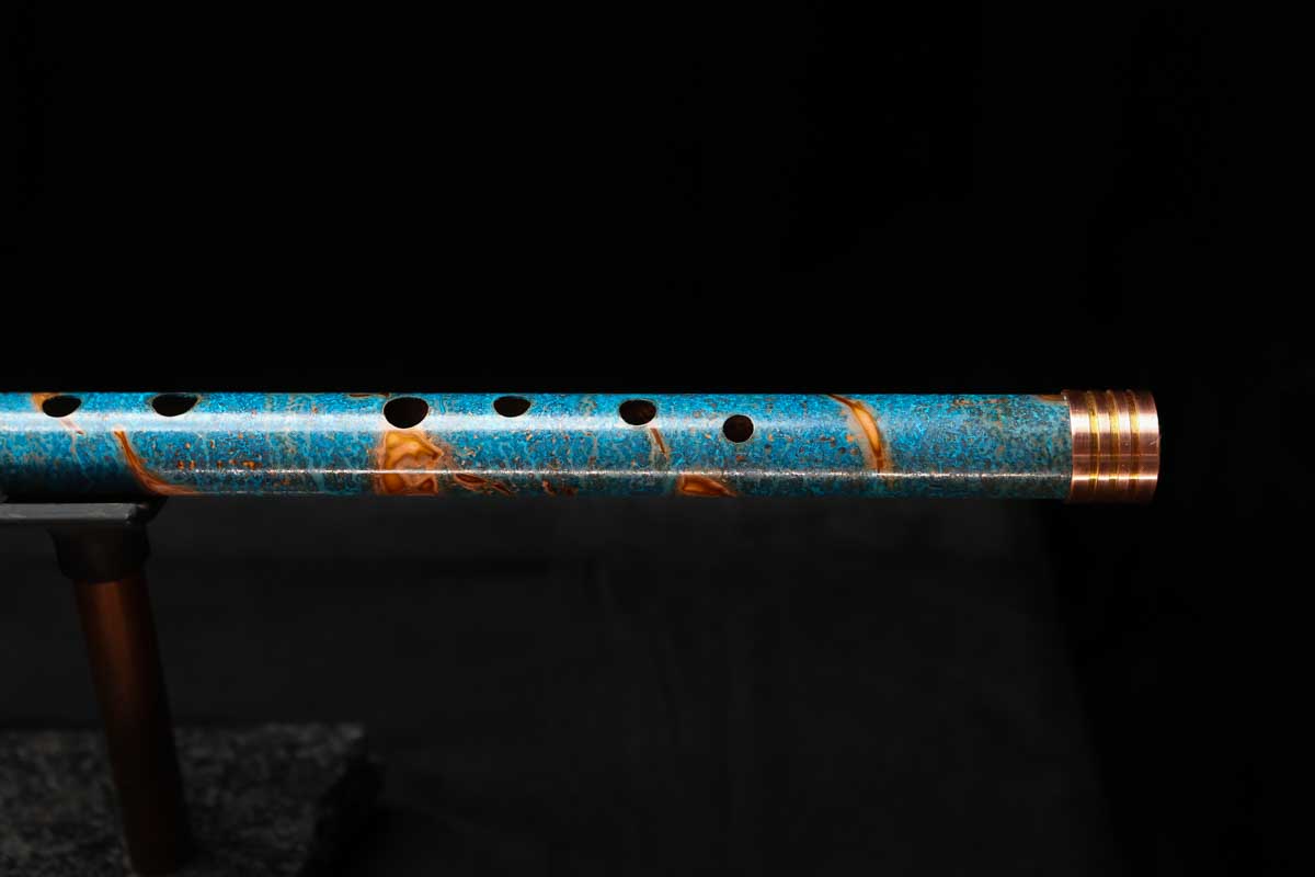Low D Copper Flute #LDC0056 in Ice and Fire Spiral w/special End Piece