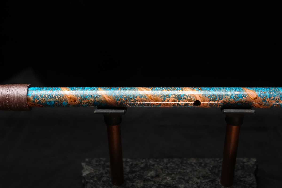 Low D Copper Flute #LDC0056 in Ice and Fire Spiral w/special End Piece
