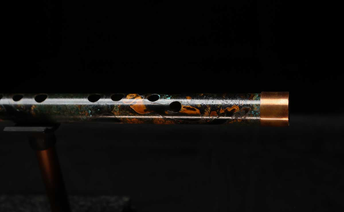 High F (Lullaby) Copper Flute #LE0077 in Dark Forest Burl