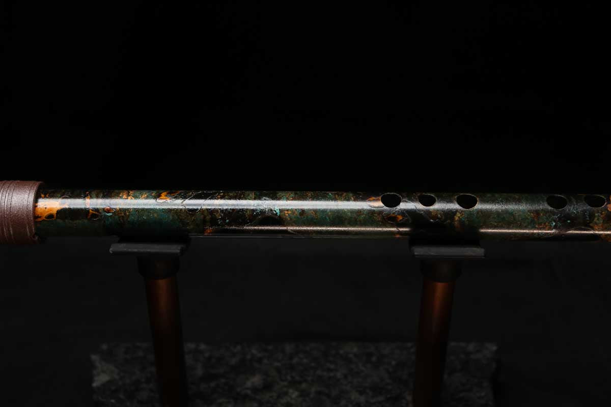 High F (Lullaby) Copper Flute #LE0077 in Dark Forest Burl