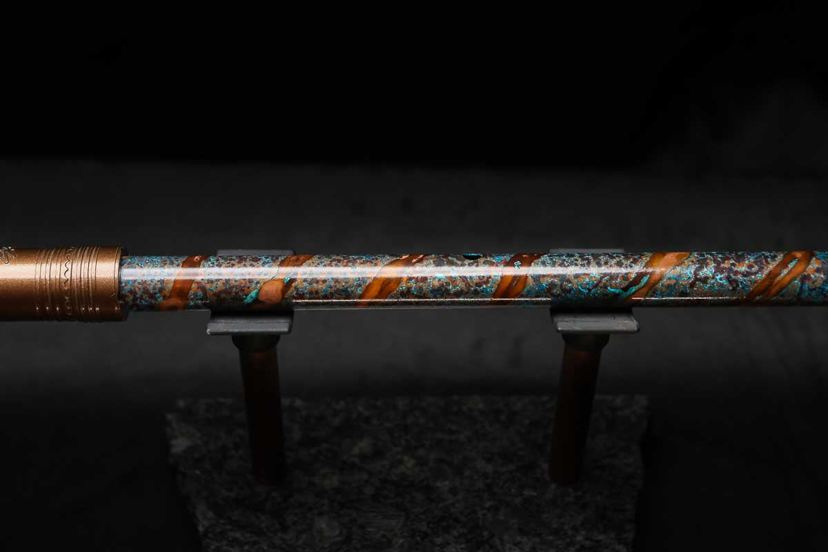 High F (Lullaby) Copper Flute #LE0085 in Spiral Ocean Mist
