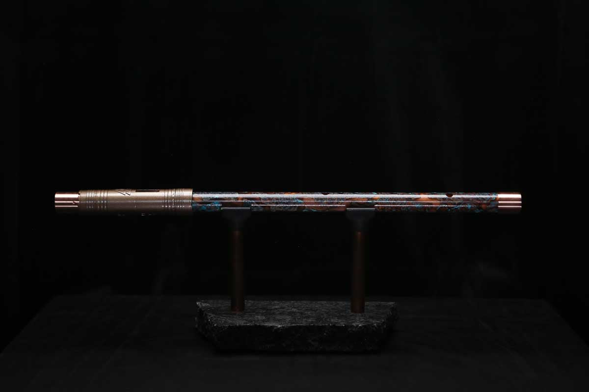 High F (Lullaby) Copper Flute #LE0095 in Turquoise Ocean Burl