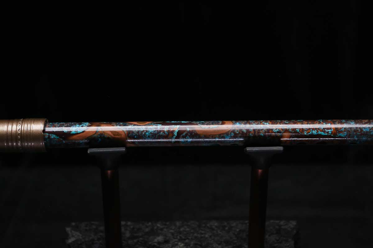 High F (Lullaby) Copper Flute #LE0095 in Turquoise Ocean Burl