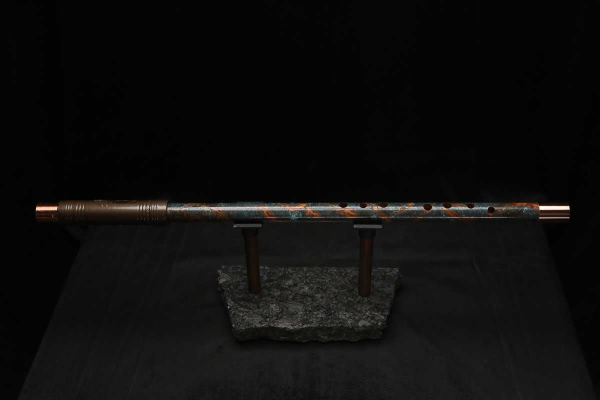Low D Copper Flute #LDC0104 in Turquoise Spiral Burl