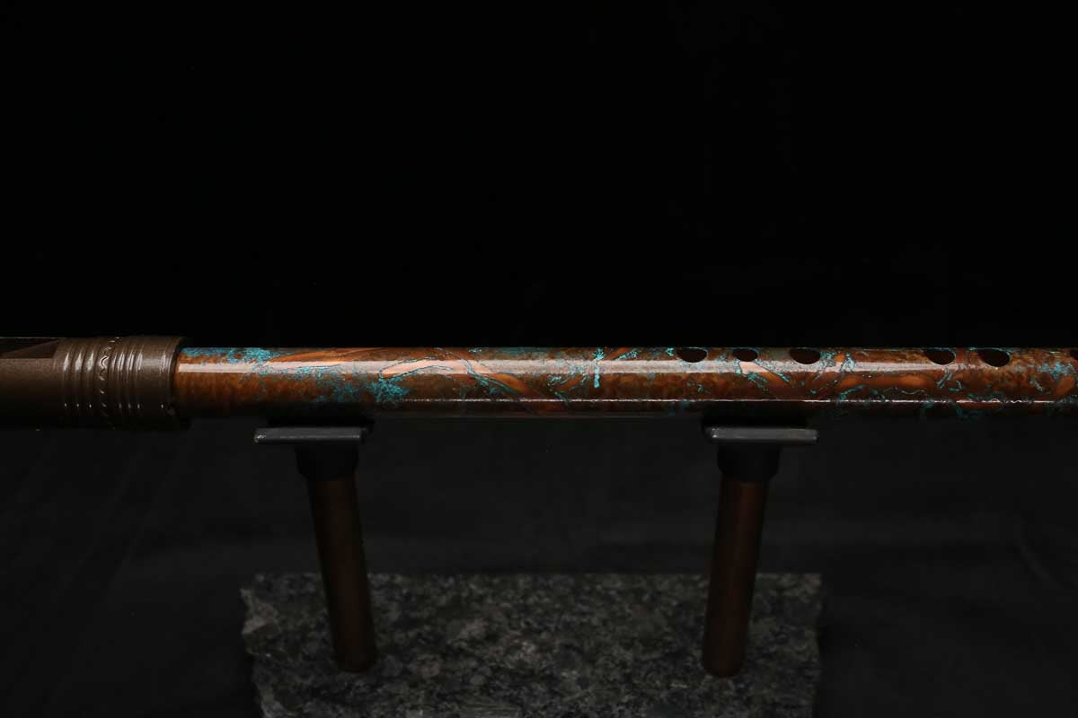 High F (Lullaby) Copper Flute #LE0107 in Turquoise Copper Burl