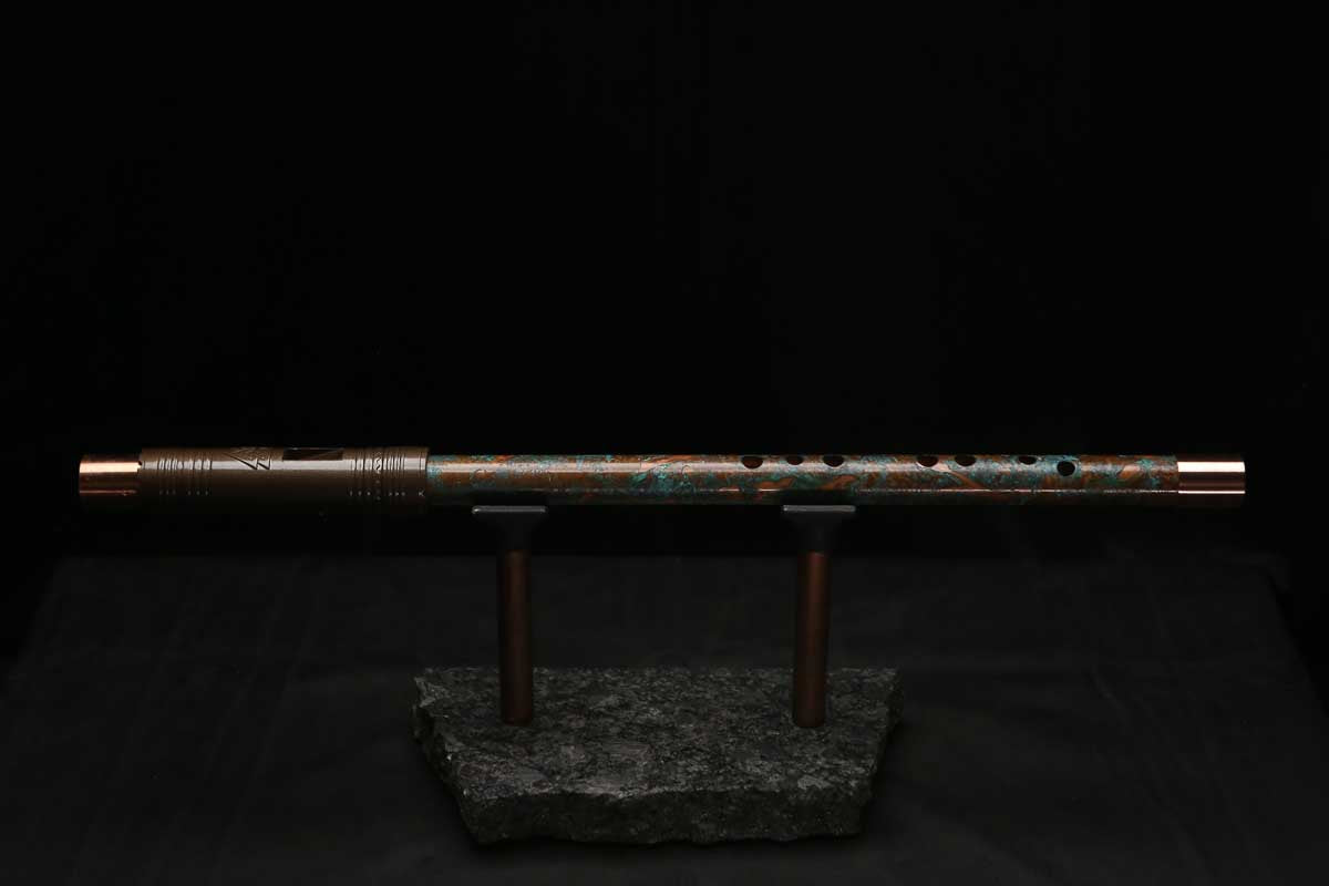 High F (Lullaby) Copper Flute #LE0106 in Turquoise Copper Burl