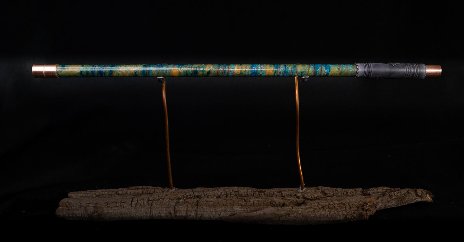 Copper Flute #0005 in Turquoise Spiral Waves, Low C