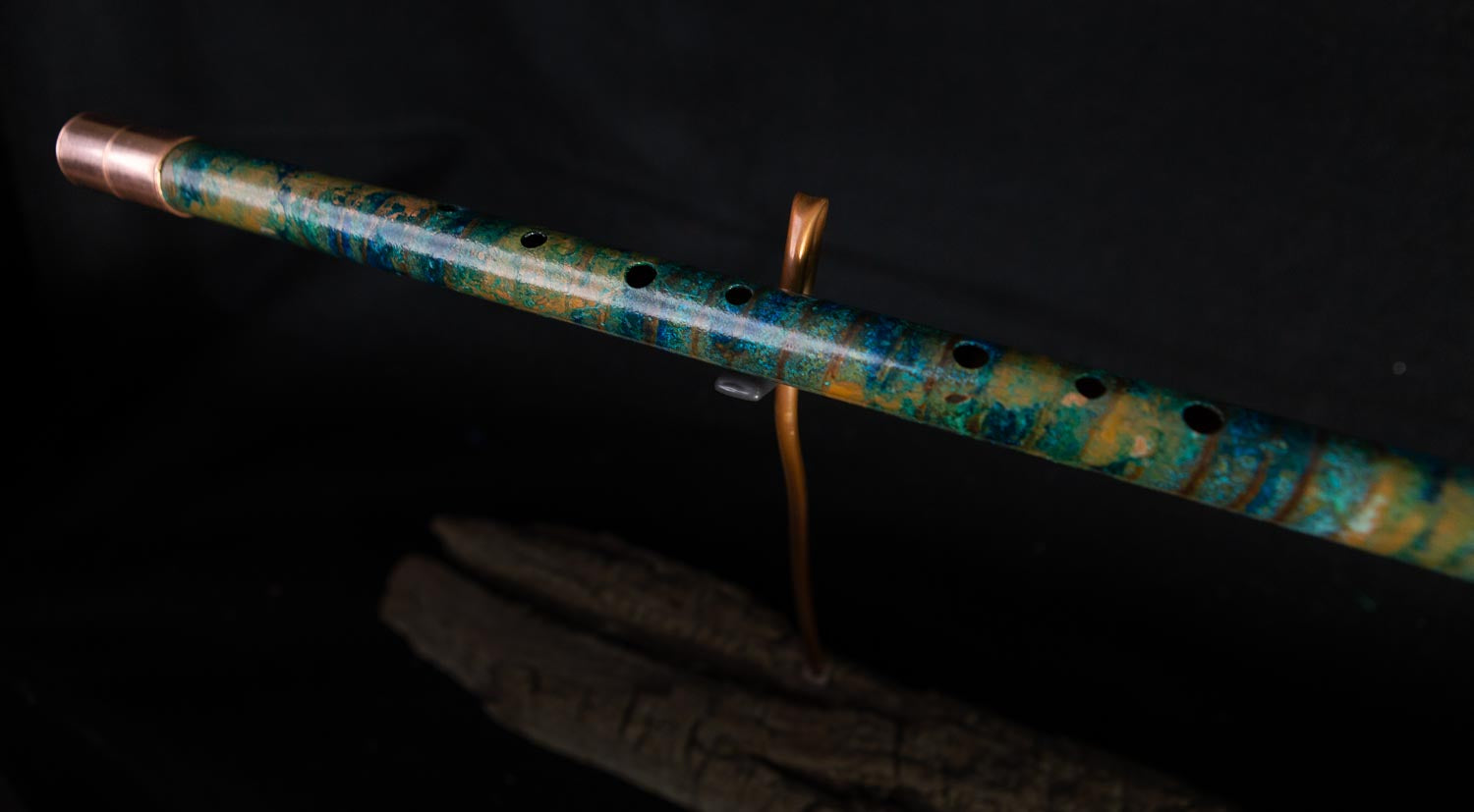 Copper Flute #0005 in Turquoise Spiral Waves, Low C